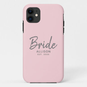 Modern Bride Script Blush Pink Grey Personalized  Case-Mate iPhone Case