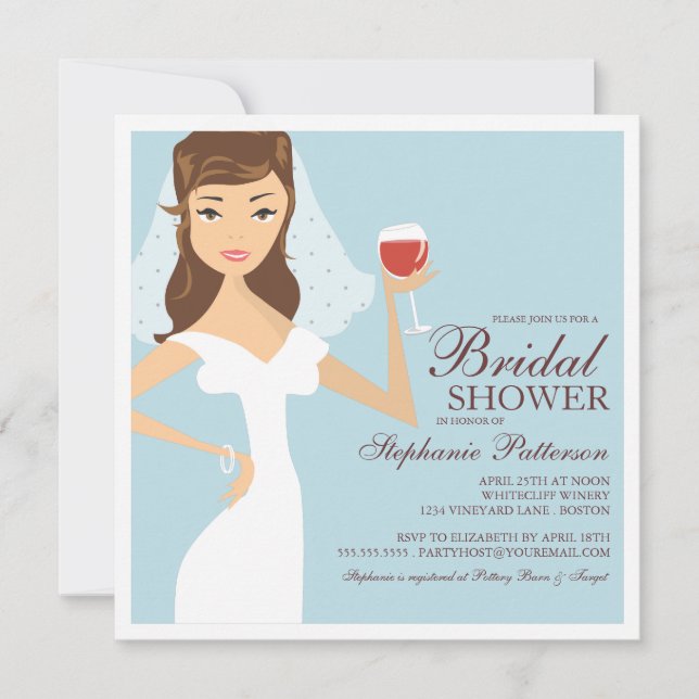 Modern Bride Wine Theme Bridal Shower Invitation (Front)