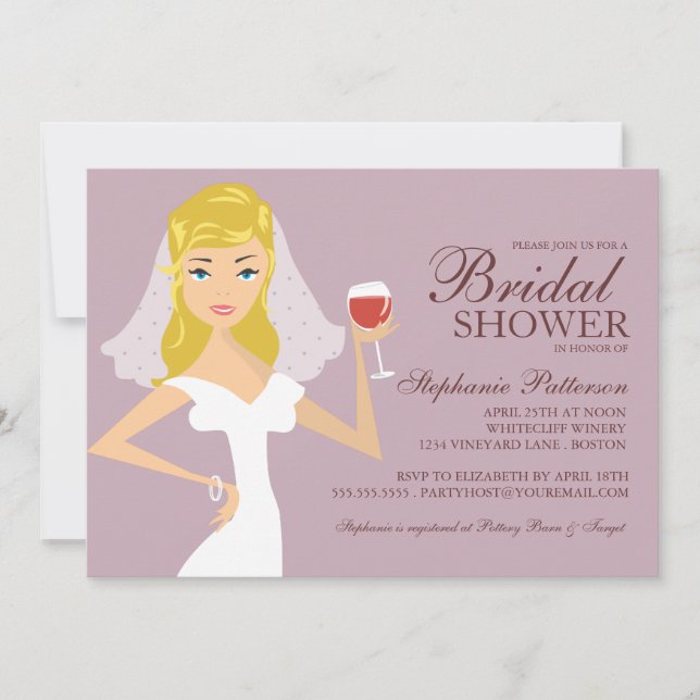Modern Bride Wine Theme Bridal Shower Invitation (Front)