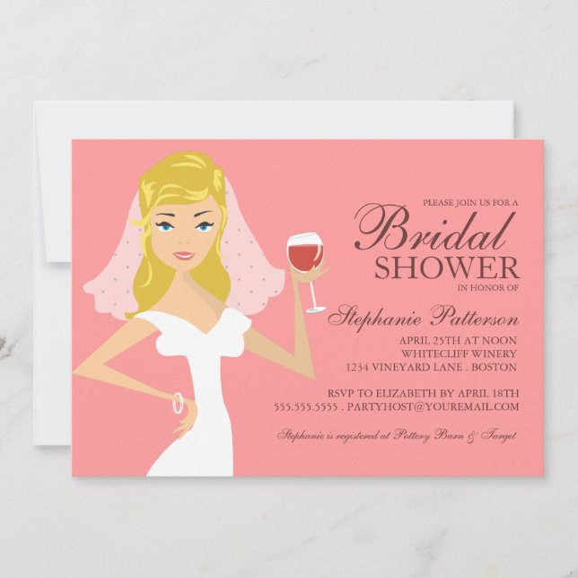 Modern Bride Wine Theme Bridal Shower Invitation (Front)