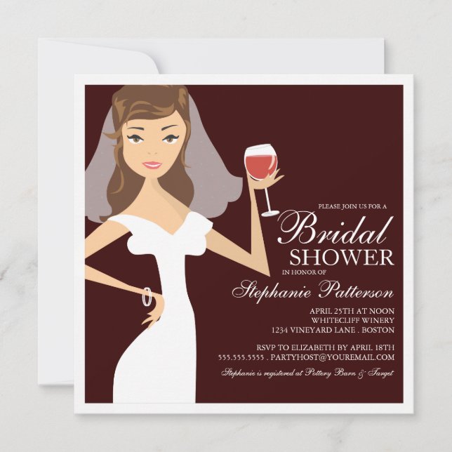 Modern Bride Wine Theme Bridal Shower Invitation (Front)