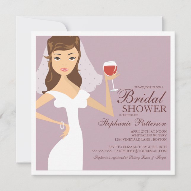 Modern Bride Wine Theme Bridal Shower Invitation (Front)