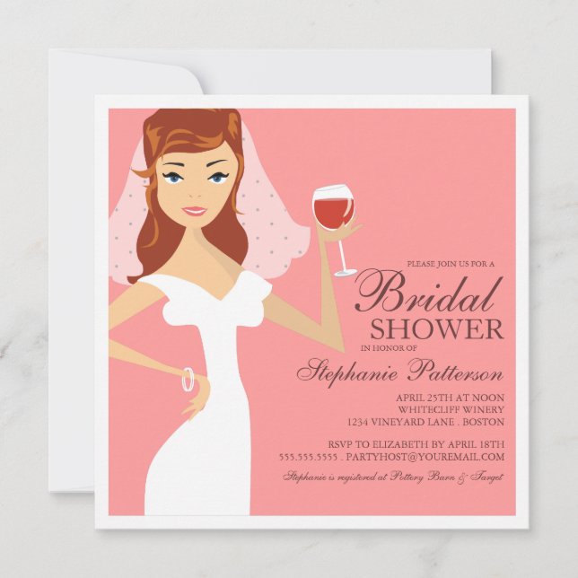 Modern Bride Wine Theme Bridal Shower Invitation (Front)