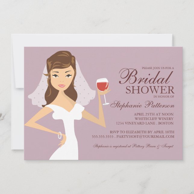 Modern Bride Wine Theme Bridal Shower Invitation (Front)