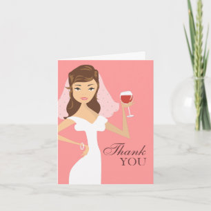 Modern Bride Wine Theme Thank You Card   Pink