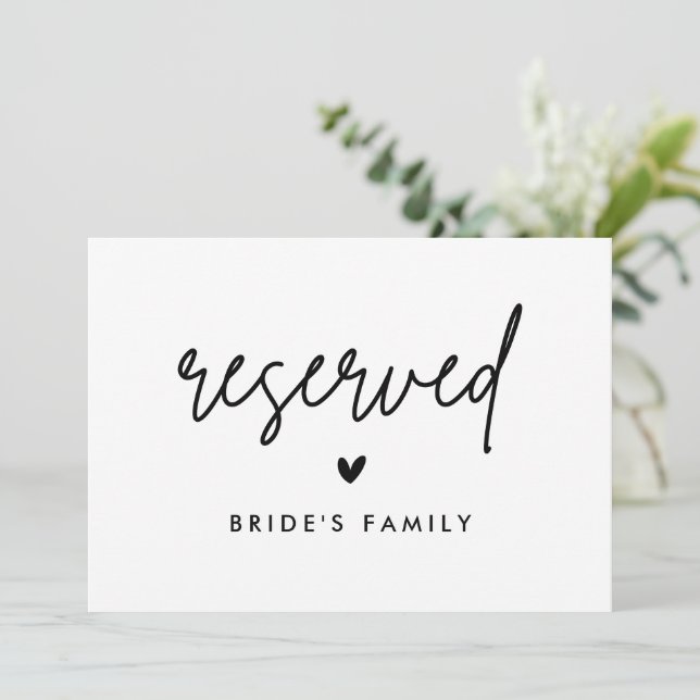 Modern Bride's Family Wedding Reserved Sign Announcement (Standing Front)