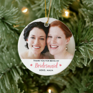 Modern Bridesmaid Photo Personalised Ceramic Tree Decoration