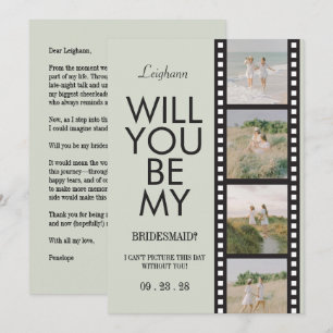 Modern Bridesmaid Photo Proposal Green Reel Invitation