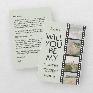 Modern Bridesmaid Photo Proposal Green Reel Invitation