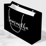 Modern Bridesmaid Proposal Large Gift Bag<br><div class="desc">Modern Bridesmaid Proposal Gift Bag
features personalised bridesmaid's name in white modern script font style on black background.

Also perfect for maid of honour,  flower girl,  groomsman,  best man and ring bearer.</div>