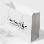 Modern Bridesmaid Proposal Large Gift Bag<br><div class="desc">Modern Bridesmaid Proposal Gift Bag
features personalised bridesmaid's name in black modern script font style on white background.

Also perfect for maid of honour,  flower girl,  groomsman,  best man and ring bearer.</div>