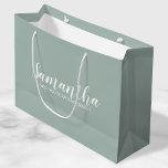 Modern Bridesmaid Proposal Large Gift Bag<br><div class="desc">Modern Bridesmaid Proposal Gift Bag
featuring personalised bridesmaid's name in white modern script font style with text in modern sans serif font style on sage green background.

Also perfect for maid of honour,  flower girl and more.</div>