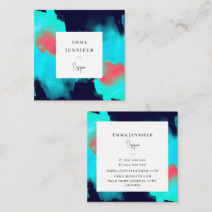 Modern Bright Abstract blue Painted Pattern Square Business Card