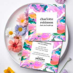Modern Bright Abstract Painted Marble Pattern Square Business Card