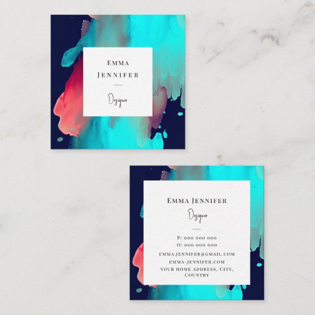 Modern bright Abstract Painted Pattern  Square Business Card (Front/Back)