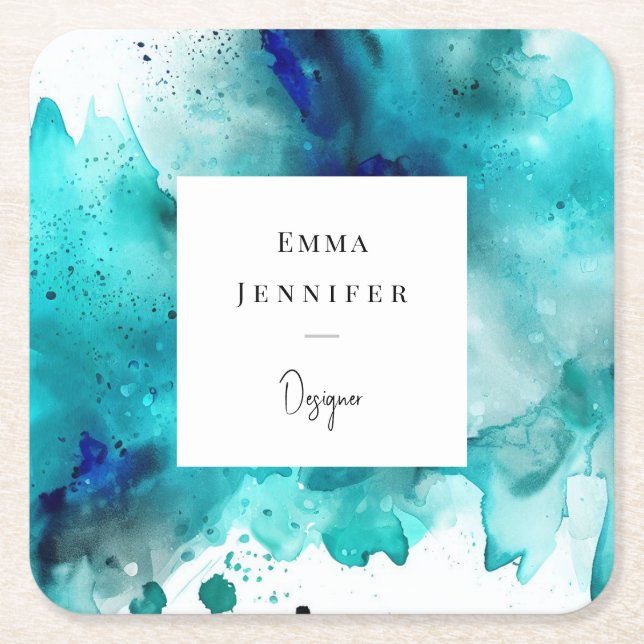 Modern bright Abstract Painted Pattern  Square Paper Coaster (Front)