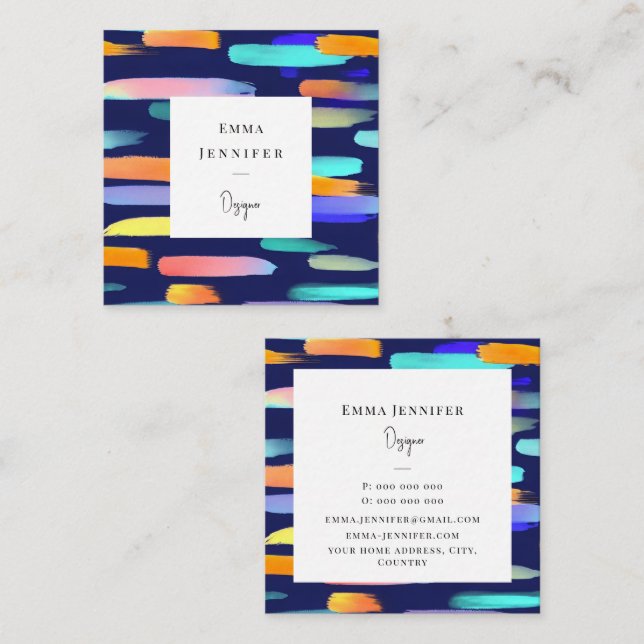 Modern Bright Abstract Pink Painted Pattern  Square Business Card (Front/Back)