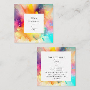 Modern Bright Abstract Pink Painted Pattern Square Business Card