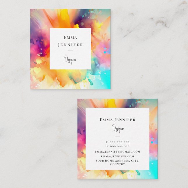 Modern Bright Abstract Pink Painted Pattern  Square Business Card (Front/Back)