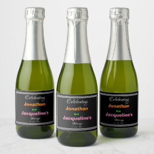 Modern Bright And Bold Personalised Wedding Mini Sparkling Wine Label