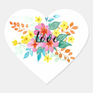 Modern Bright and Happy Watercolor Florals Heart Sticker