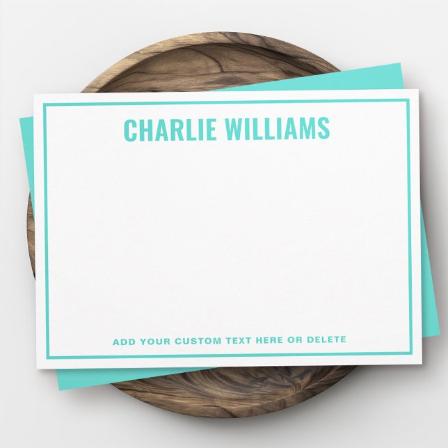 Modern bright aqua blue name border blank card (Modern bright aqua blue name border blank note card)