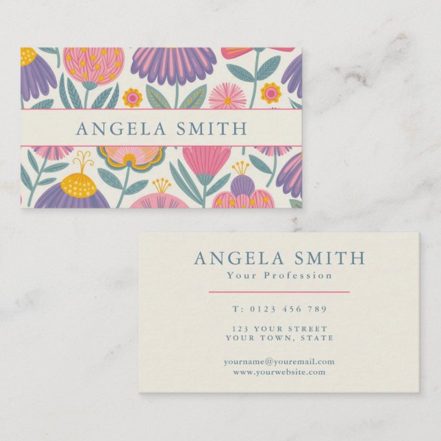 Modern Bright Boho Floral Business Card (Front/Back)