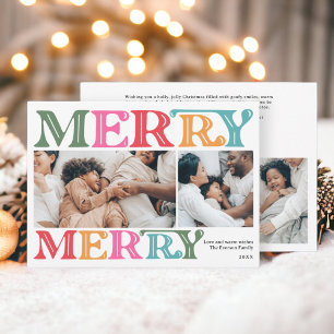 Modern bright bold Christmas family 4 photos Holiday Card