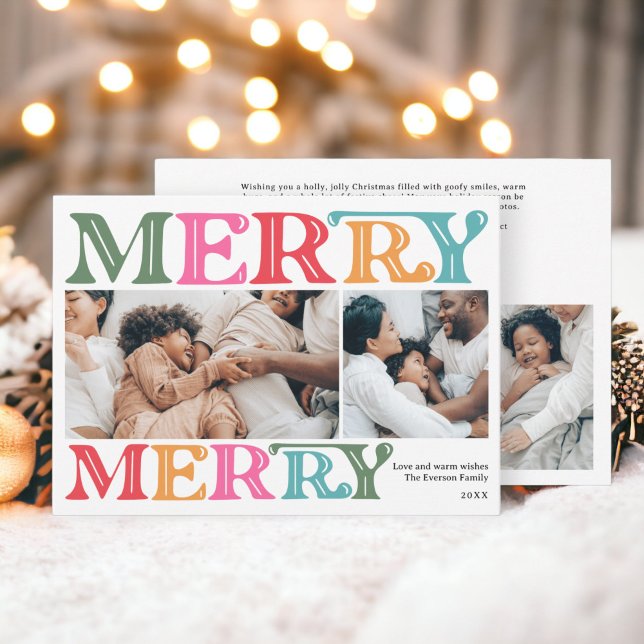 Modern bright bold Christmas family 4 photos Holiday Card (Modern bright bold Christmas family 4 photos Holiday Card)