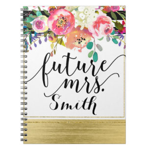 Modern Bright Bold Floral Watercolor Future Mrs. Spiral Notebook