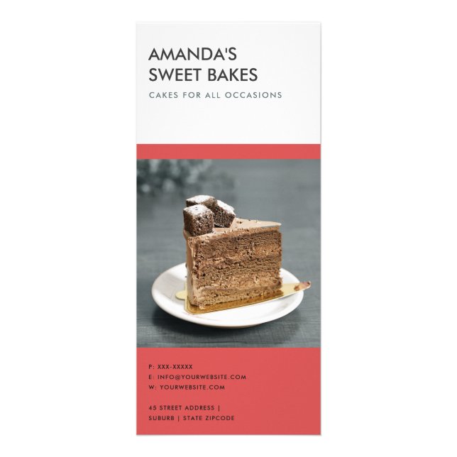 MODERN BRIGHT BOLD RED BLACK BAKERY PRICE SERVICE RACK CARD (Back)