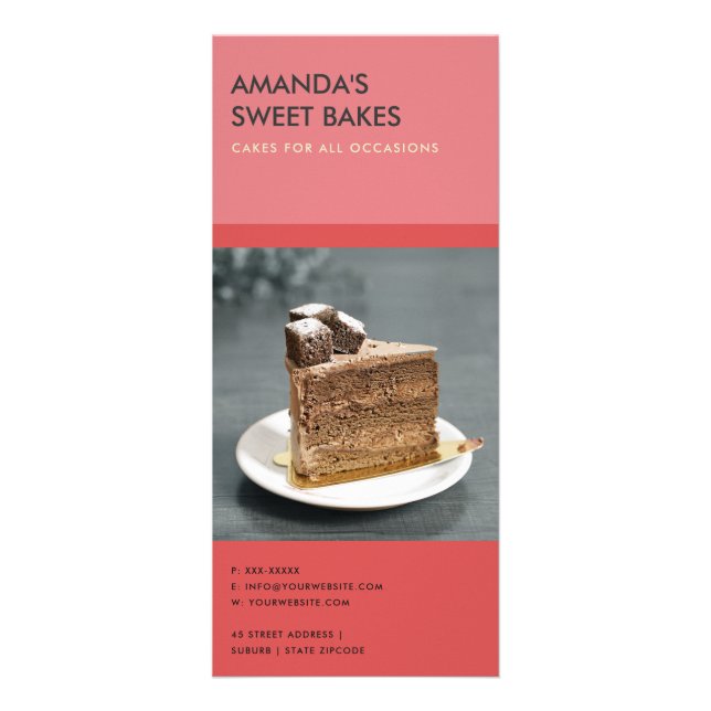 MODERN BRIGHT BOLD RED PINK BAKERY PRICE SERVICE RACK CARD (Back)