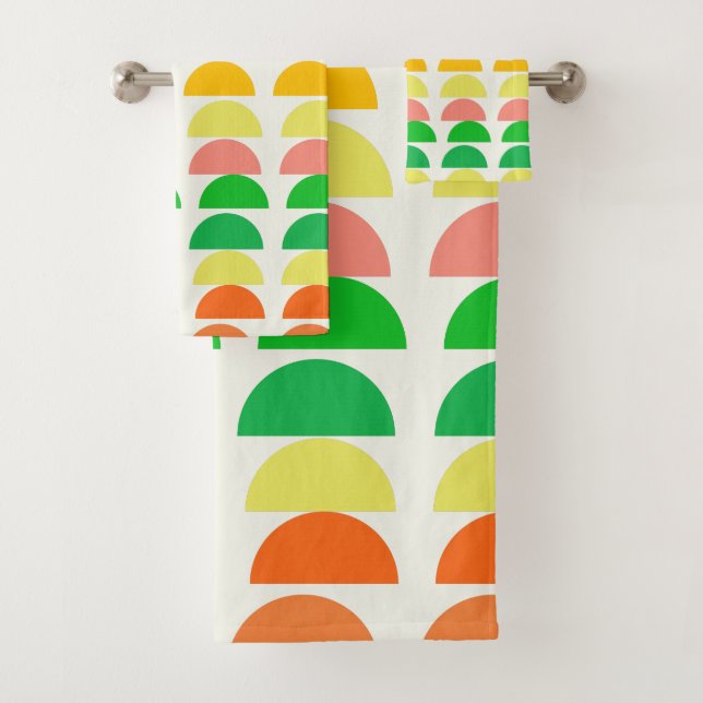 Modern Bright Citrus Geometric Shapes Design Bath Towel Set (Insitu)