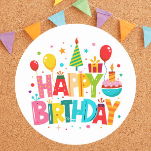 Modern Bright Colorful Classic Happy Birthday  Classic Round Sticker
