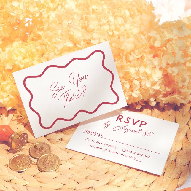 Modern Bright Colorful  Retro Wavy Frame Wedding RSVP Card (Creator Uploaded)