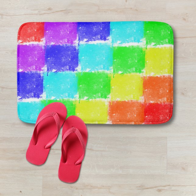 Modern Bright Colour Blocks Pattern Bath Mat (Creator Uploaded)