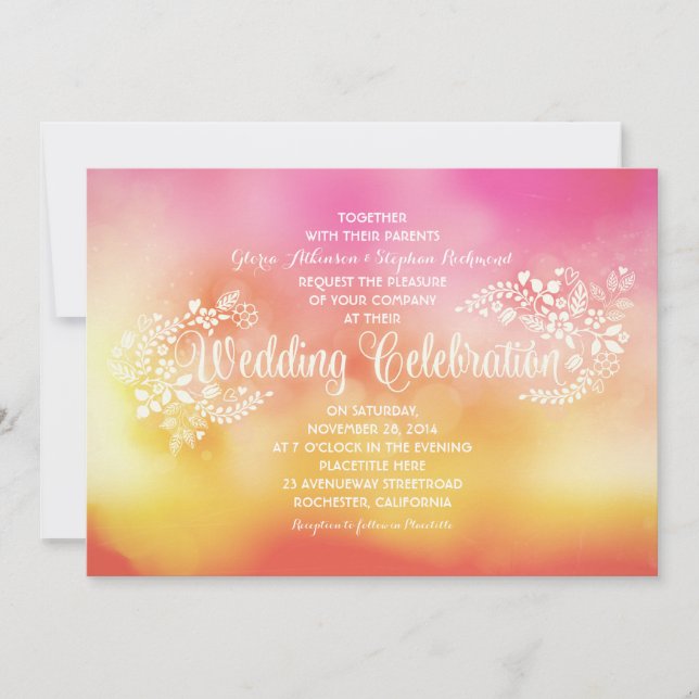Modern bright colourful floral wedding invitations (Front)