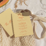 Modern Bright Colourful Hand Drawn Retro Wedding Menu<br><div class="desc">A colourful retro funky modern black and white wedding dinner menu. Which features chic template design of bright yellow background and orange hand written typography. With Hand drawn cupcakes mini table . A Perfect and matching with the whole suite.</div>