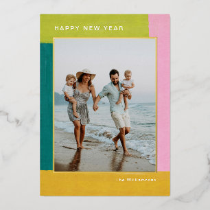 Modern Bright Colourful New Years Family Photo Gol