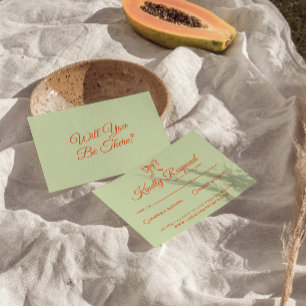 Modern Bright Colourful Retro Drawn Ribbon Wedding RSVP Card