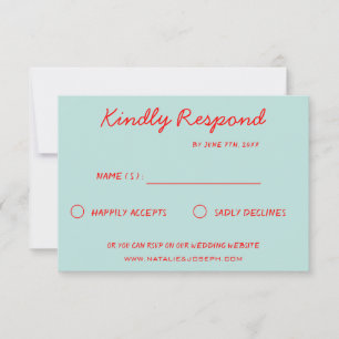Modern Bright Colourful Retro Fun Funky Wedding RSVP Card