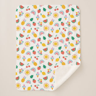 Modern Bright Colourful Smiling Suns and Rainbows  Sherpa Blanket