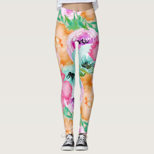 Modern Bright Colourful Spring Floral Watercolor Leggings