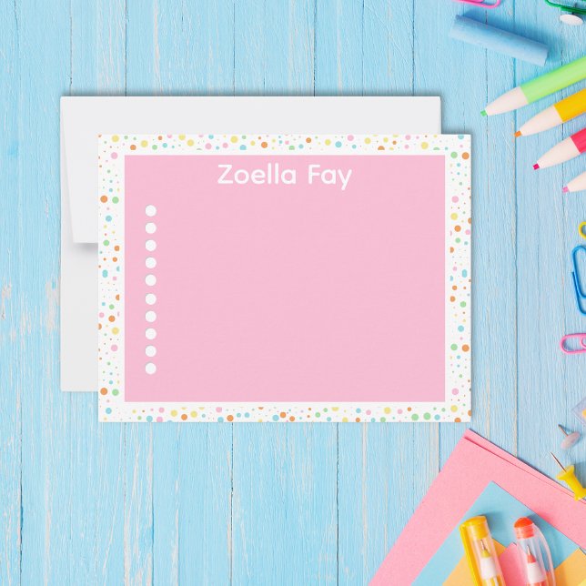 Modern Bright Colours Confetti Dot Note Card (Colorful Polka Dot Pink Custom Back-to-School Note Card)