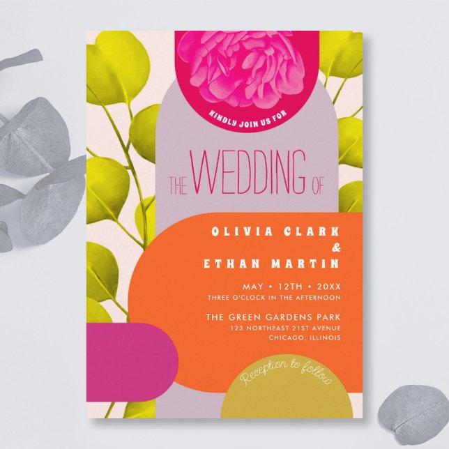 Modern bright Festival Garden Geometric Wedding Invitation (Creator Uploaded)