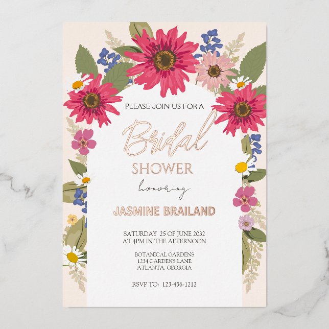 Modern Bright Floral Arch Bridal Shower Gold     (Front)