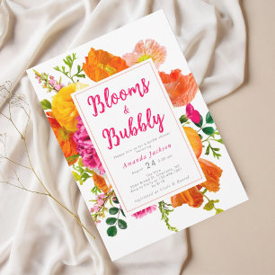 Modern Bright Floral Blooms & Bubbly Bridal Shower Invitation
