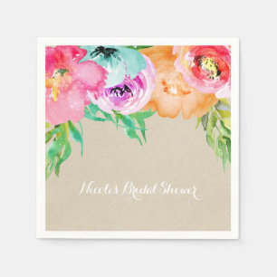 Modern Bright Floral Brown Kraft Bridal Shower Napkin