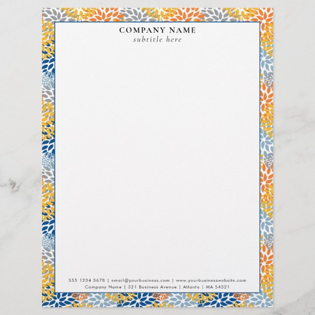 Modern Bright Floral Pattern Company Name Details Custom Letterhead (Front)