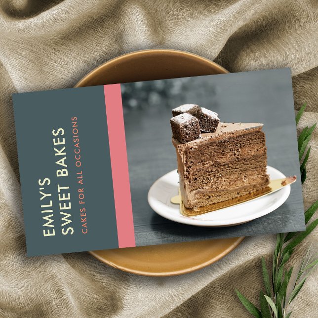 MODERN BRIGHT FUN PINK GREY BLUE BAKERY CHEF PHOTO BUSINESS CARD (Creator Uploaded)